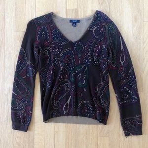 Chaps Brown Paisley Print Long Sleeve V-neck Shirt